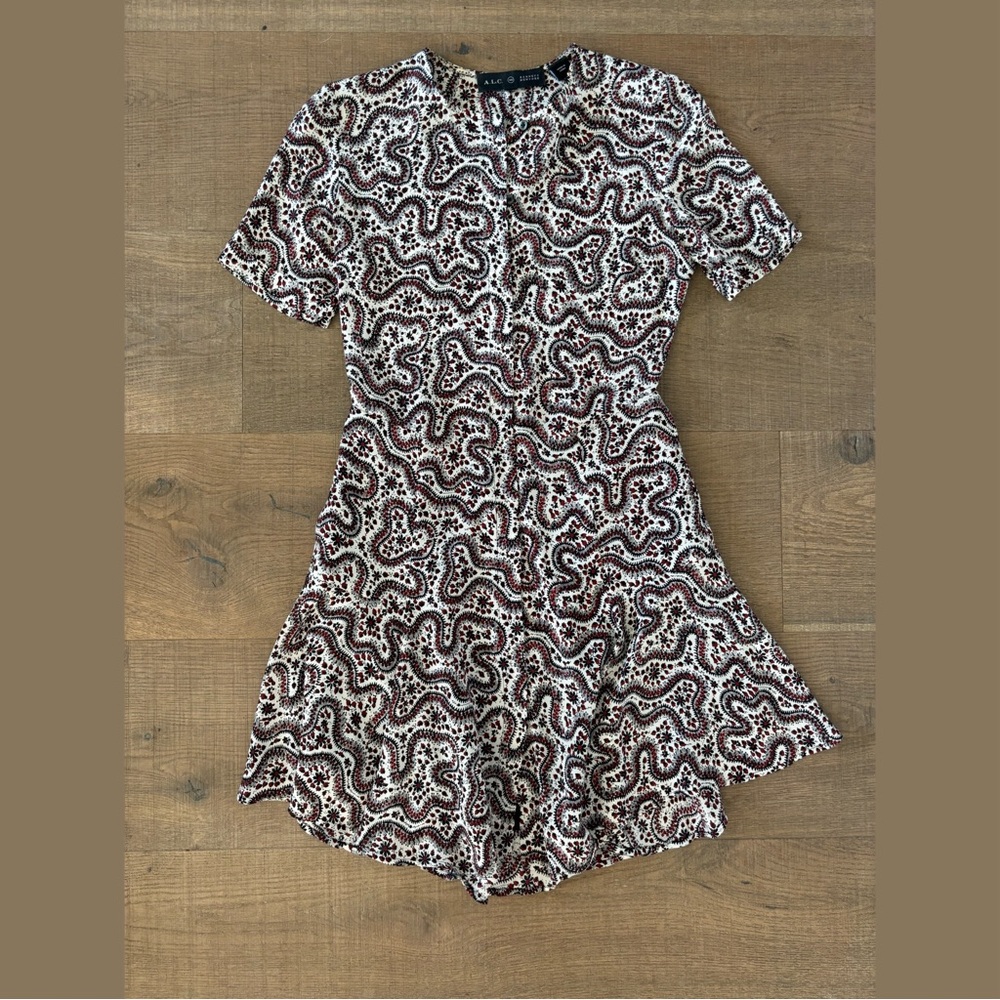 a.l.c. calico printed button down shirt sleeve mini dress pockets